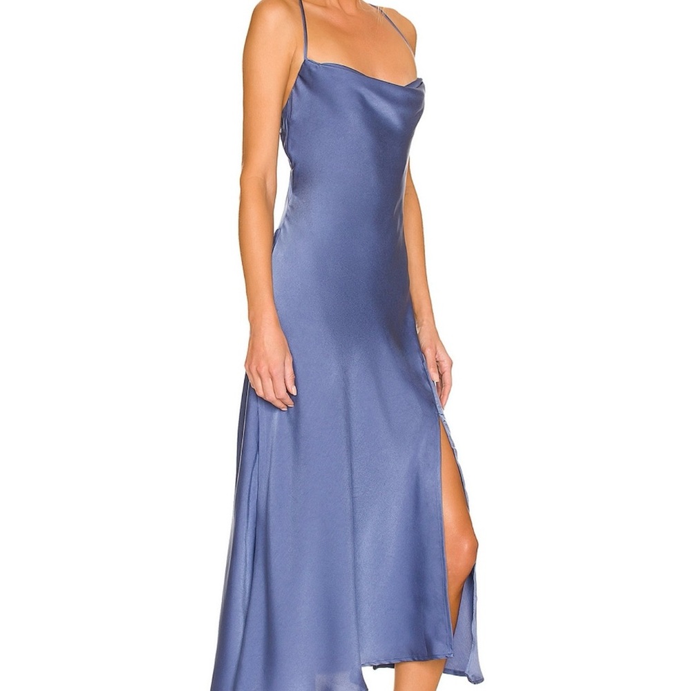 Astr Navy Satin Slip Dress